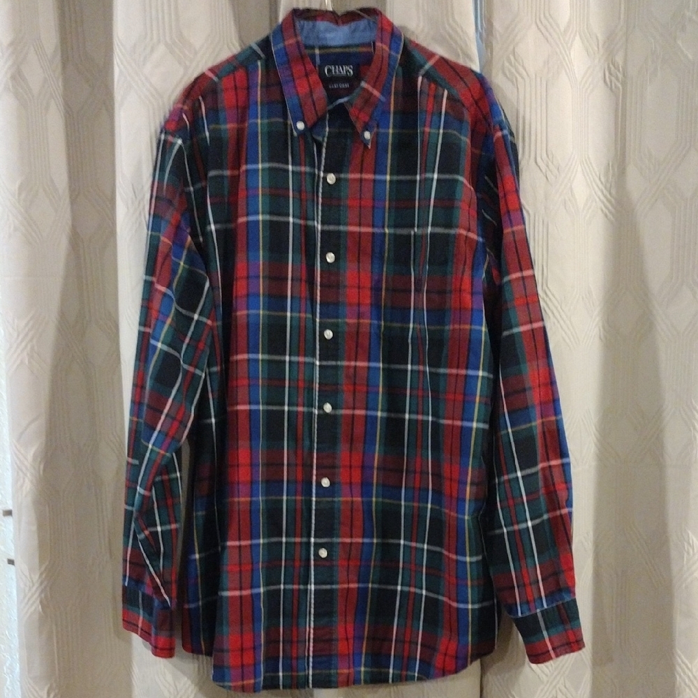 Chaps Men's Vibrant Blue And Red Plaid Button-Down Shirt XLT